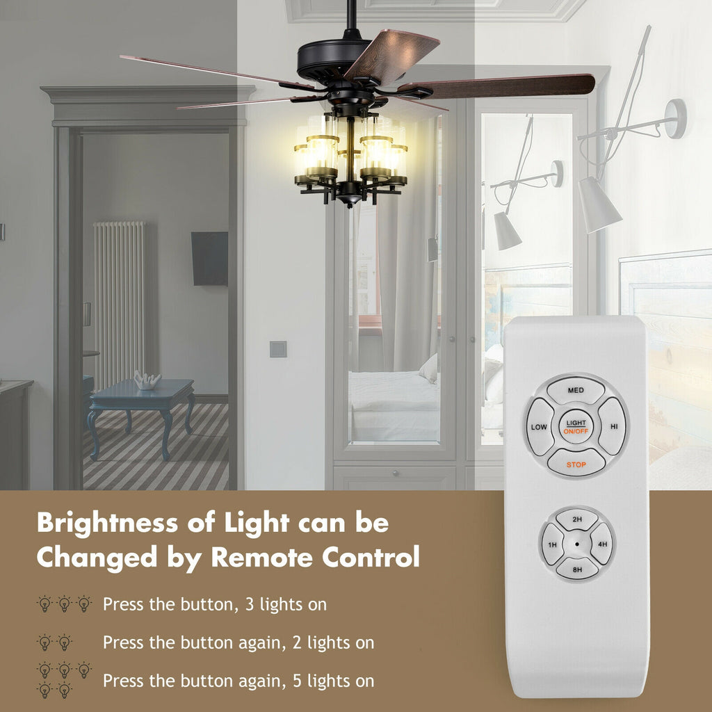 50 Inch Noiseless Ceiling Fan Light with Explosion-Proof Glass Shades - Black Variation