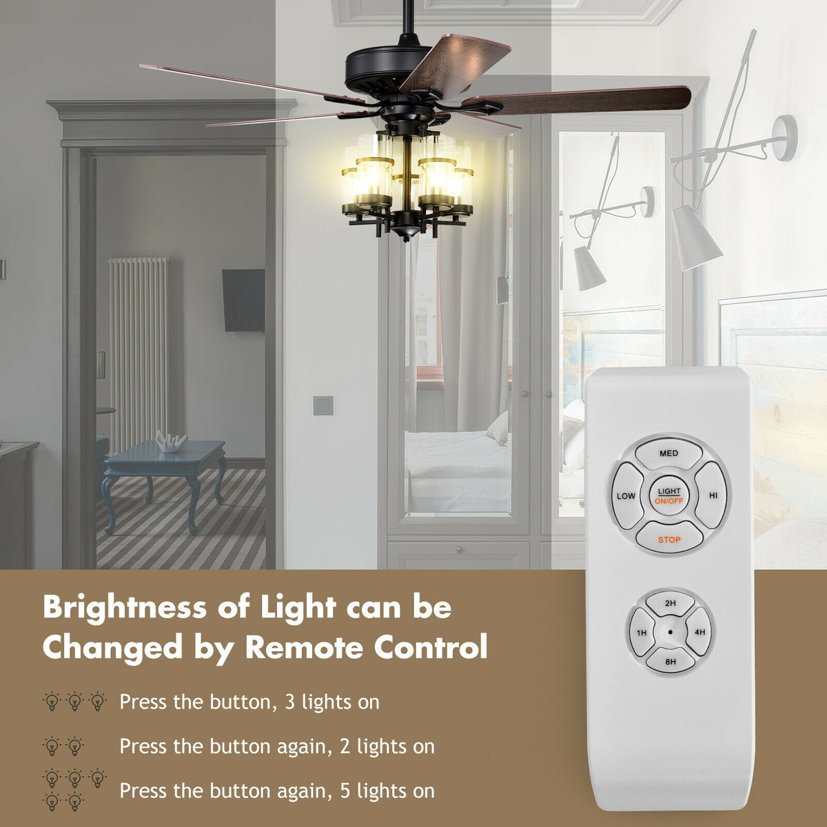50 Inch Noiseless Ceiling Fan Light with Explosion-Proof Glass Shades - Black Variation