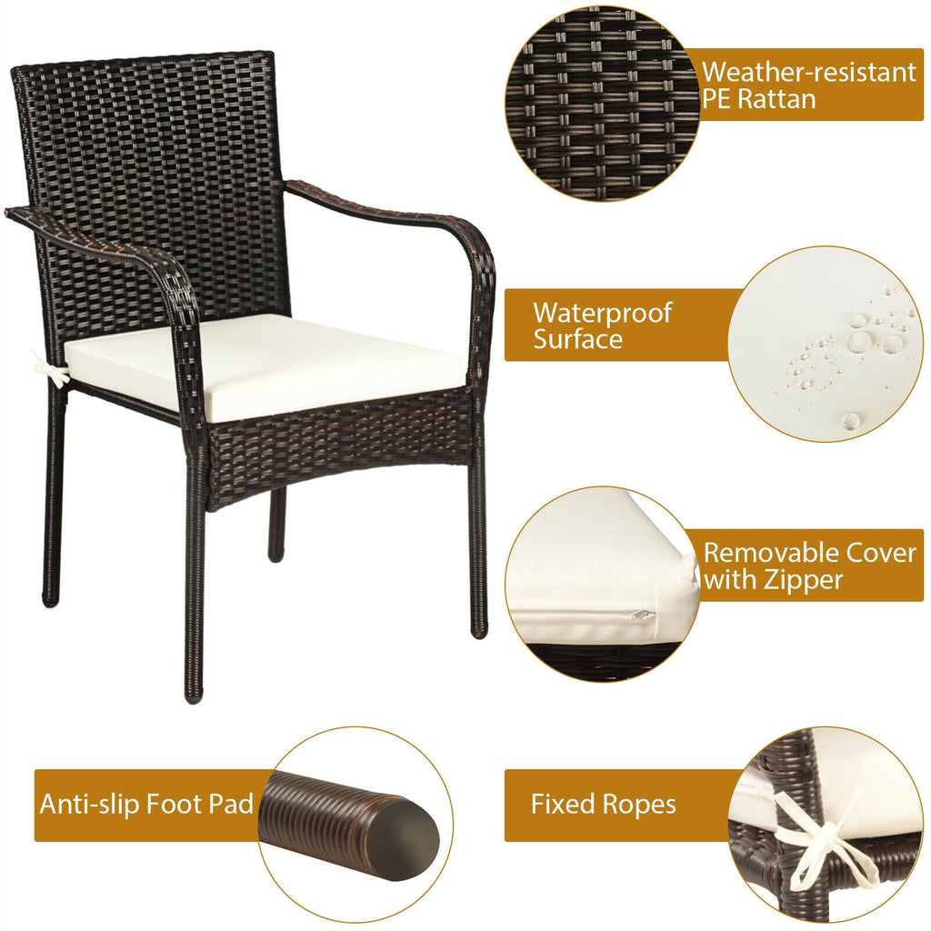 Set of 4 Patio Rattan Stackable Dining Chair with Cushioned Armrest