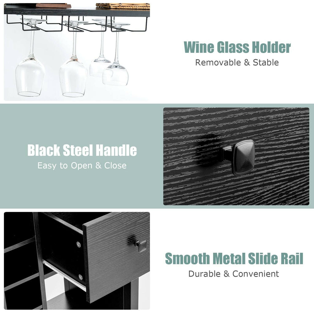 Kitchen Baker's Rack with Wine Glass Holder - Black