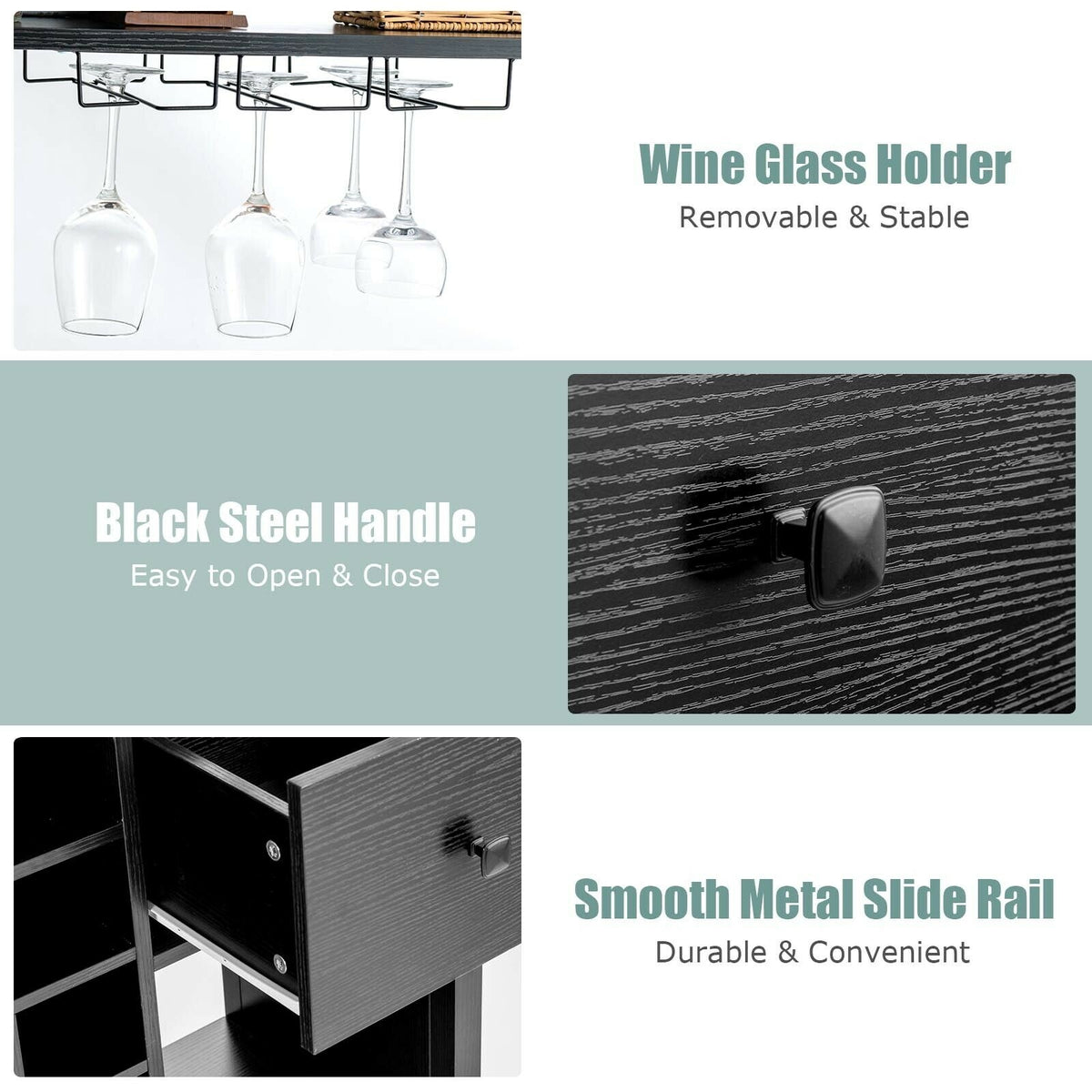 Kitchen Baker's Rack with Wine Glass Holder - Black