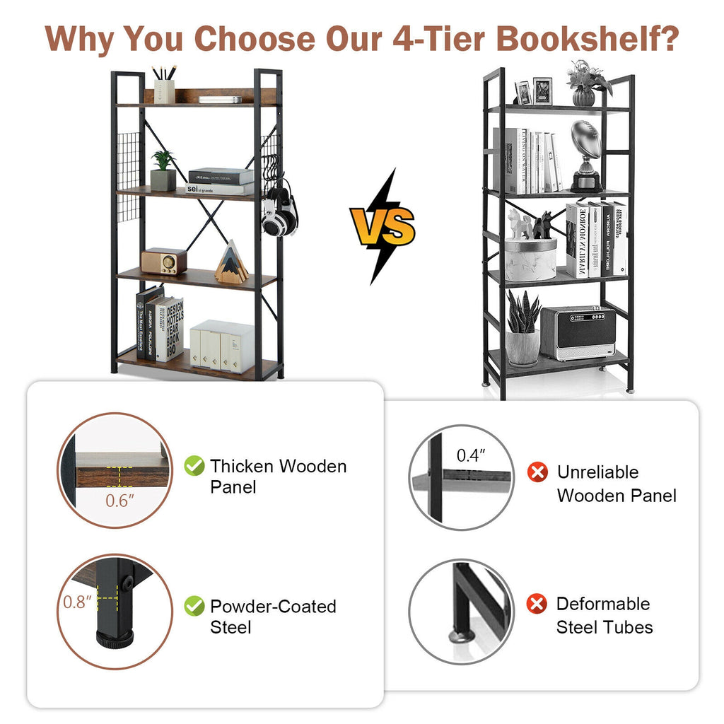 4 -Tier Industrial Open Storage Bookshelf