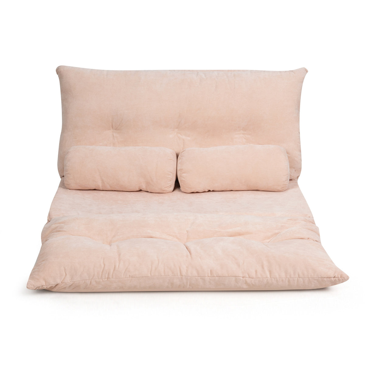 6-Position Adjustable Sleeper Lounge Couch with 2 Pillows - Beige