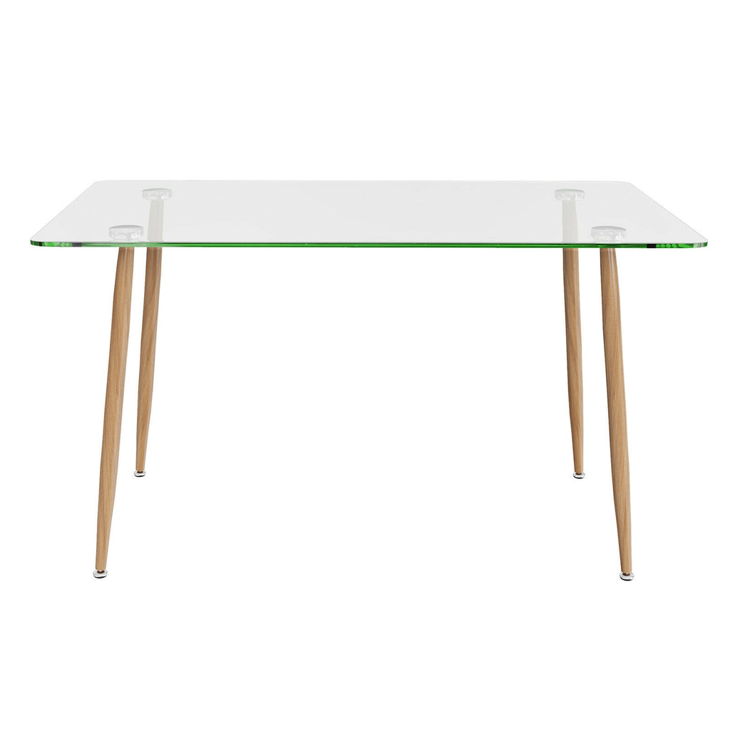 Glass Rectangular Dining Table with Metal Legs - Natural