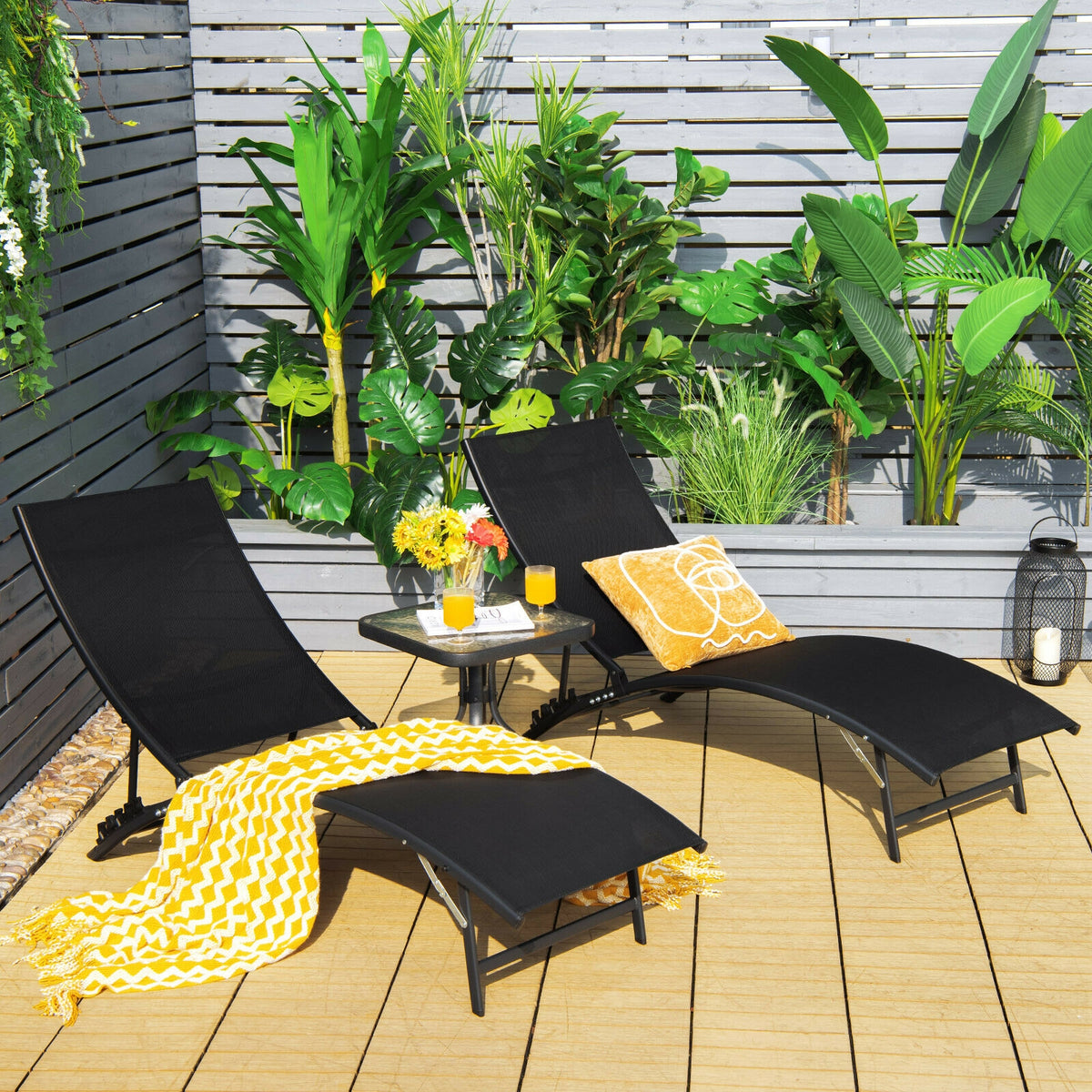 2 Pieces Patio Folding and Stackable Chaise Lounge Chair with