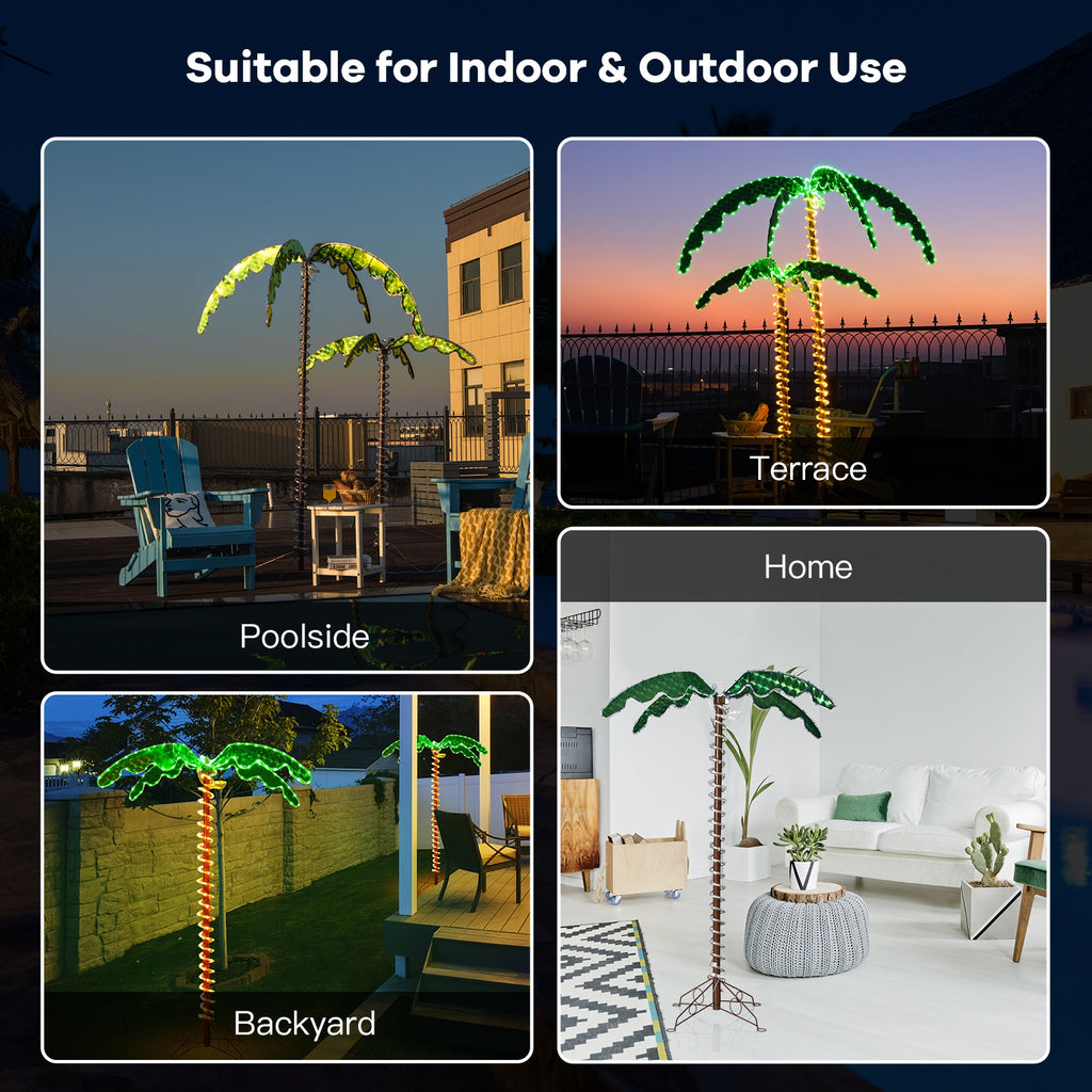 5 Feet LED Pre-Lit Palm Tree Decor with Rope Lights for Indoor Outdoor Use