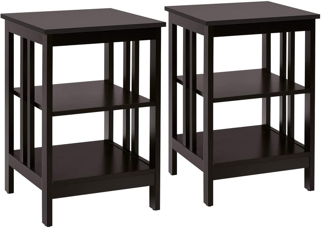 3-Tier Nightstand Set of 2, Dark Brown - Style B