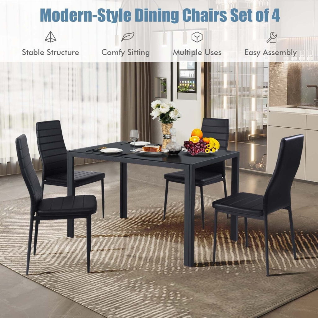 Leather Dining Chairs Set of 4 with Metal Frame - Horizontal Stripes