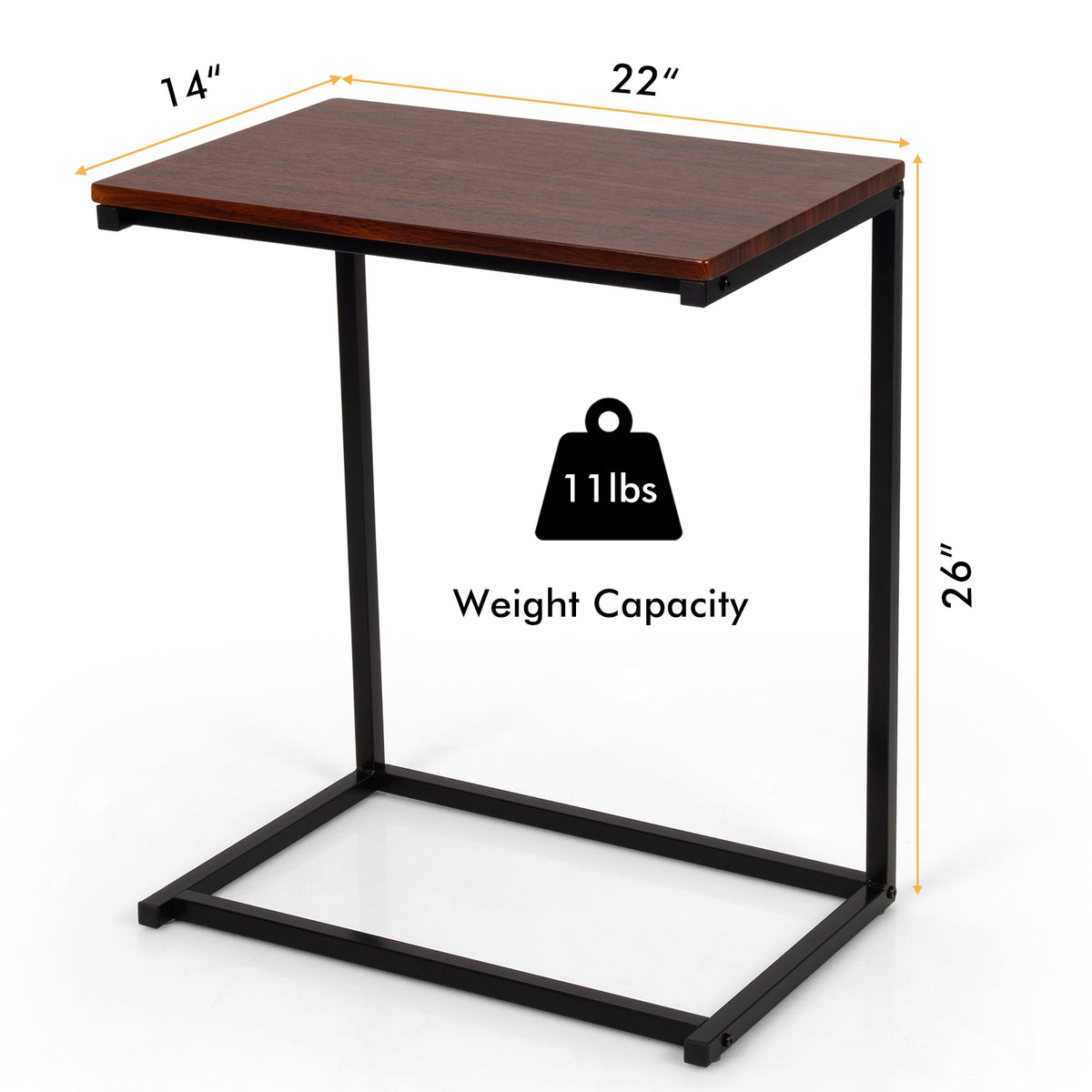 26 Inch Sofa Side Table Laptop Stand - Dark Brown