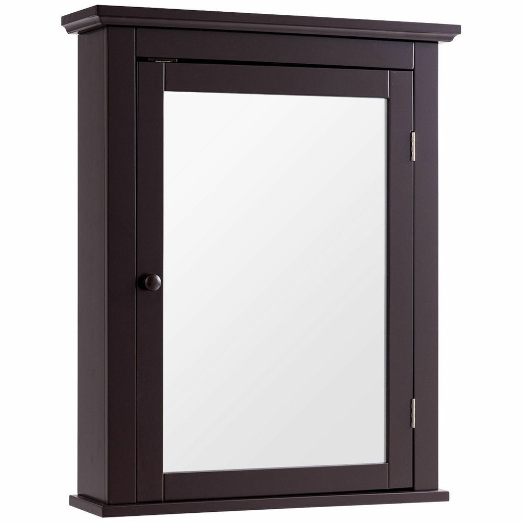 Wall Mount Bathroom Cabinet with Mirror Single Door Brown