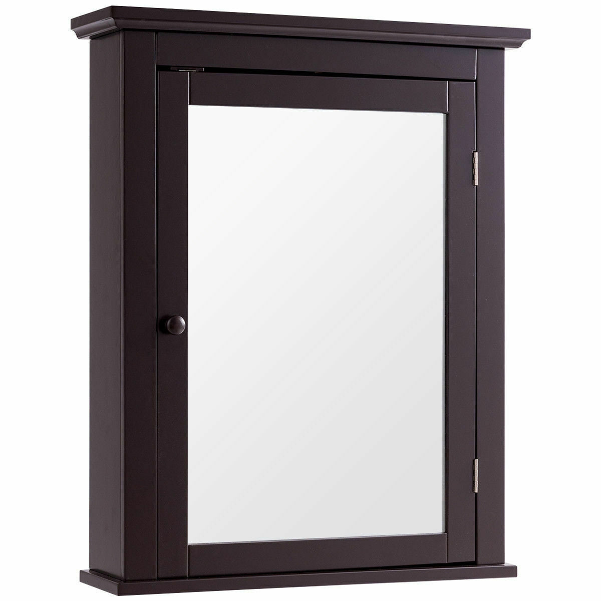 Wall Mount Bathroom Cabinet with Mirror Single Door Brown