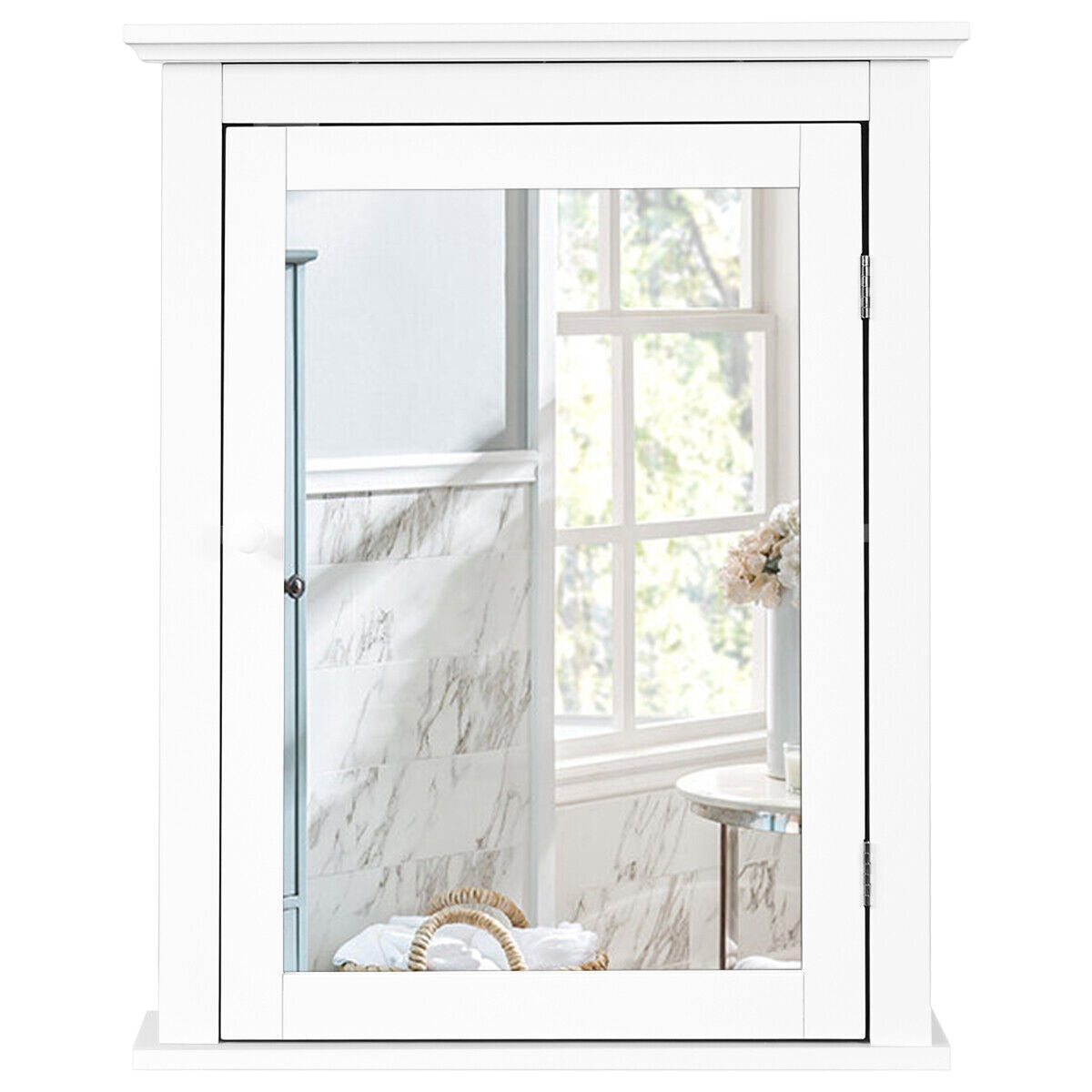 Mirrored Bathroom Cabinet with Adjustable Shelf - White