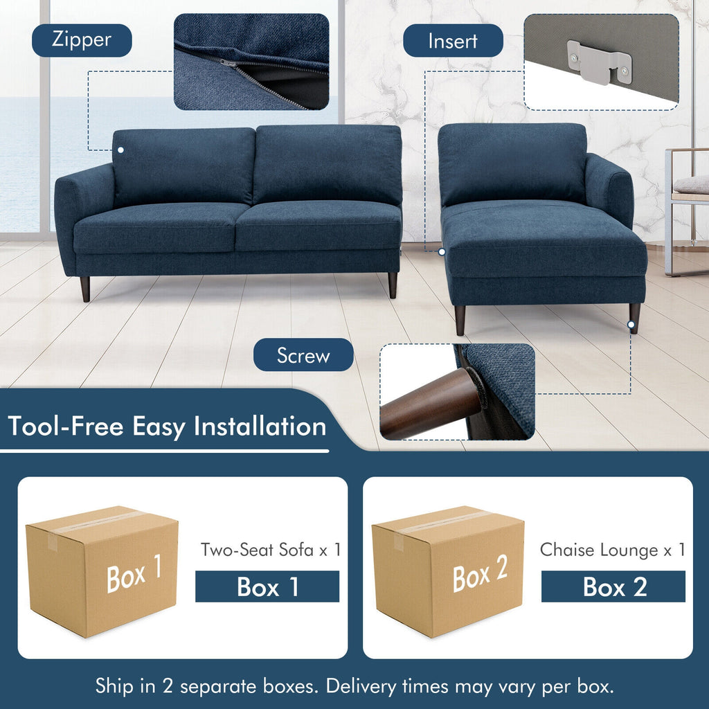 L-Shaped Fabric Sectional Sofa with Chaise Lounge – Navy