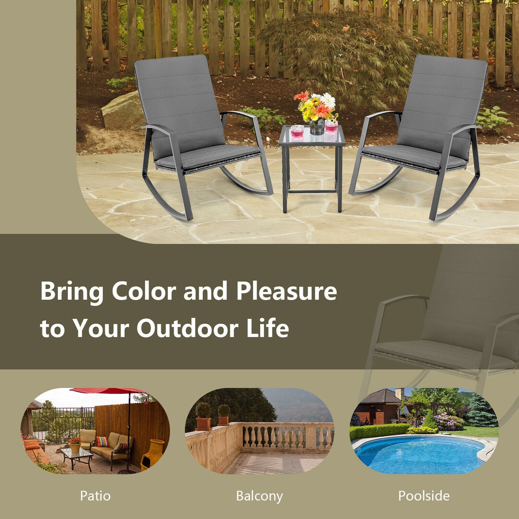 3-Piece Patio Rocking Chair Set with Table - Gray
