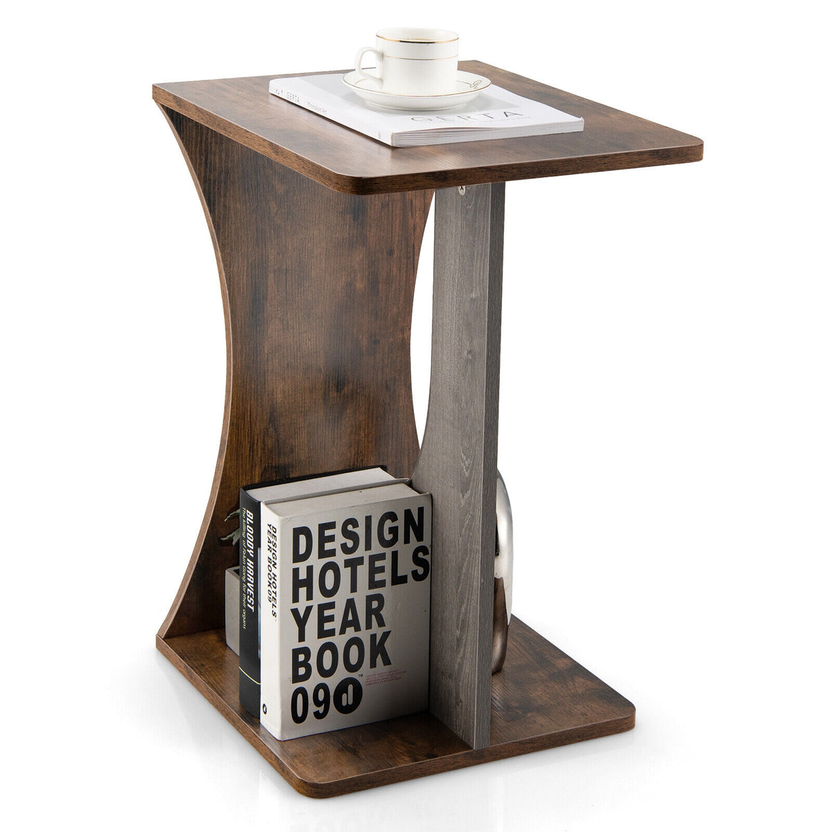 2-Tier Retro End Table, Rustic Brown