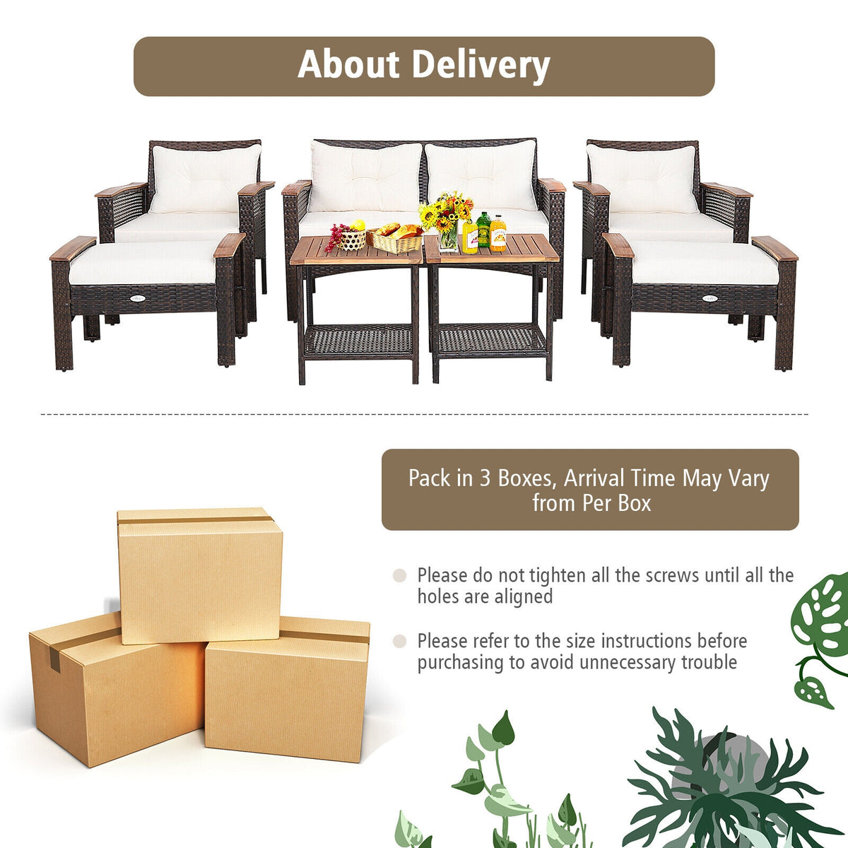 7-Piece Patio Rattan Conversation Set - Loveseat, 2 Chairs, 2 Ottomans, 2 Coffee Tables
