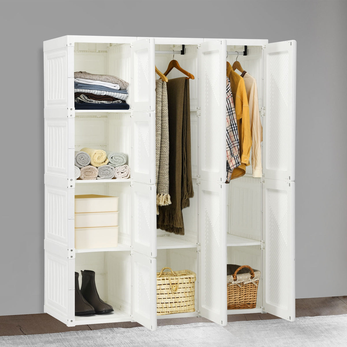 Foldable Closet Organizer with 8 Cubbies & 2 Rods