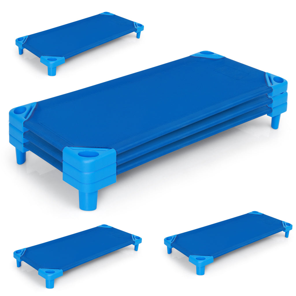 Kids Stackable Daycare Cot Set of 6 - 51 Inches, Blue, Detachable Oxford Cloth