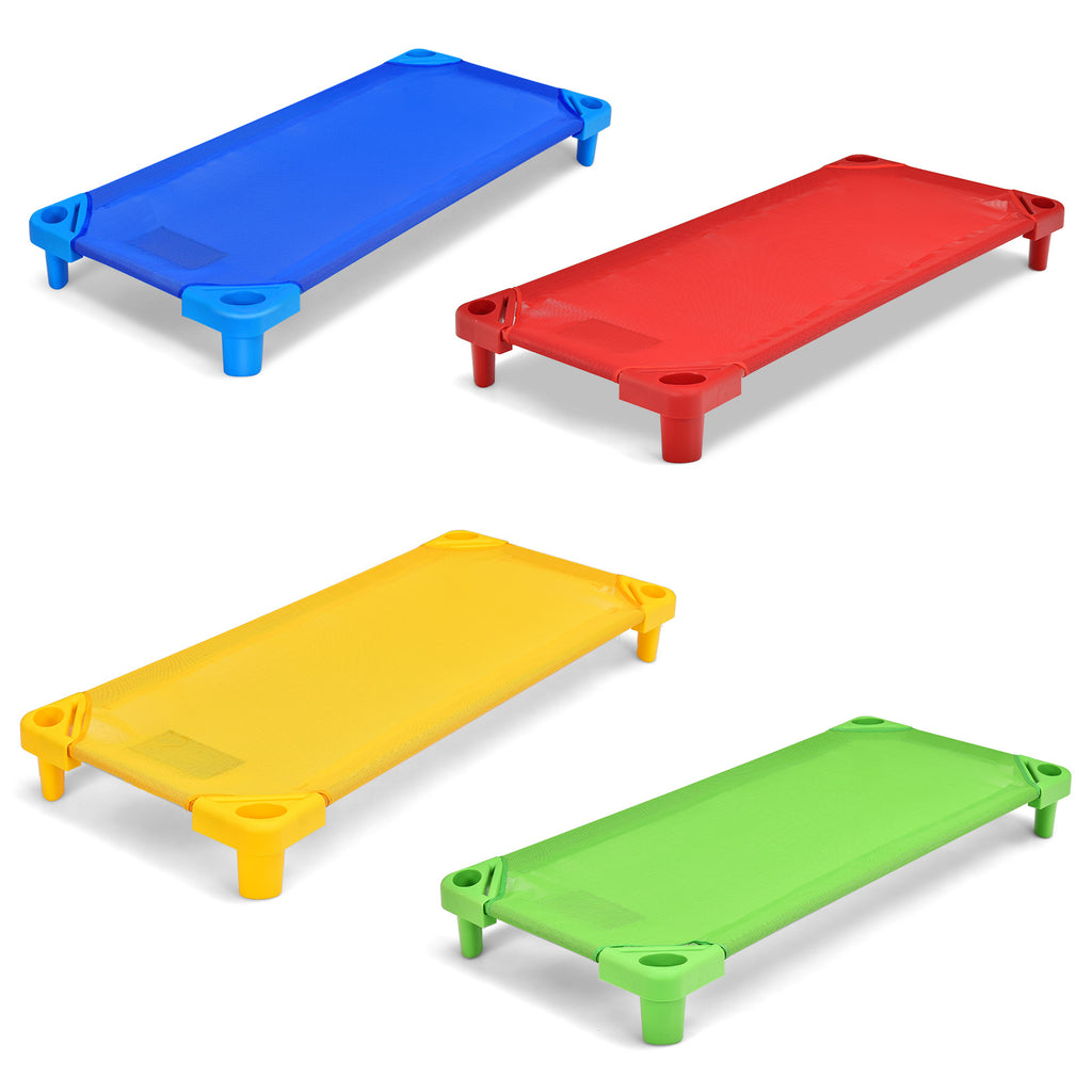 Kids Stackable Naptime Cot Set of 4 - 51 Inches, Colorful, Space-Saving Bed Frames