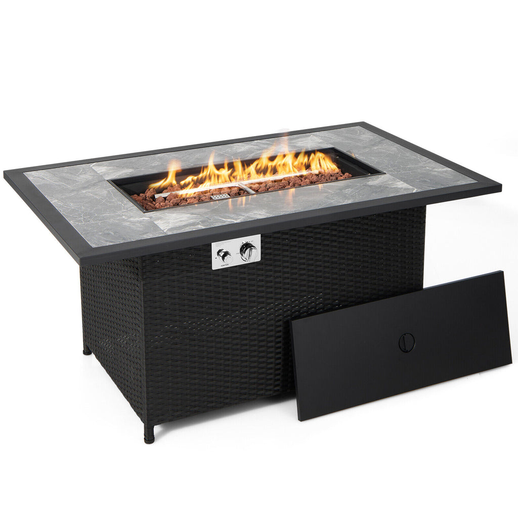 52 Inches Outdoor Fire Pit Wicker Propane Table with Cover