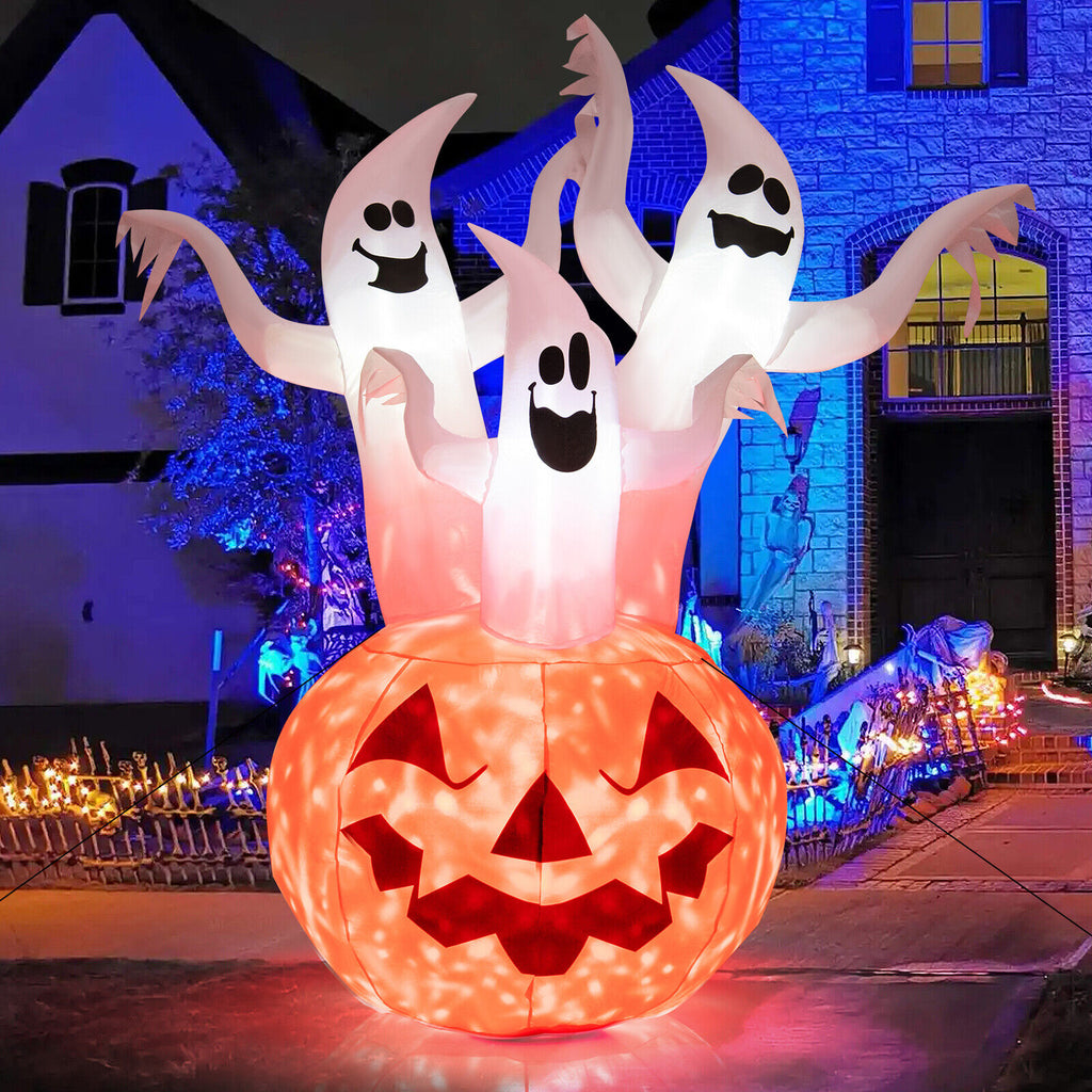 Inflatable Halloween Ghosts with Pumpkin Decor & Rotating Lamp - 6 Feet
