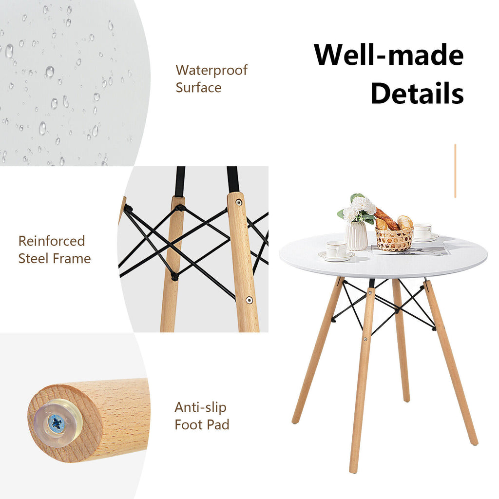 Modern Round Dining Table White - Beech Wood Legs