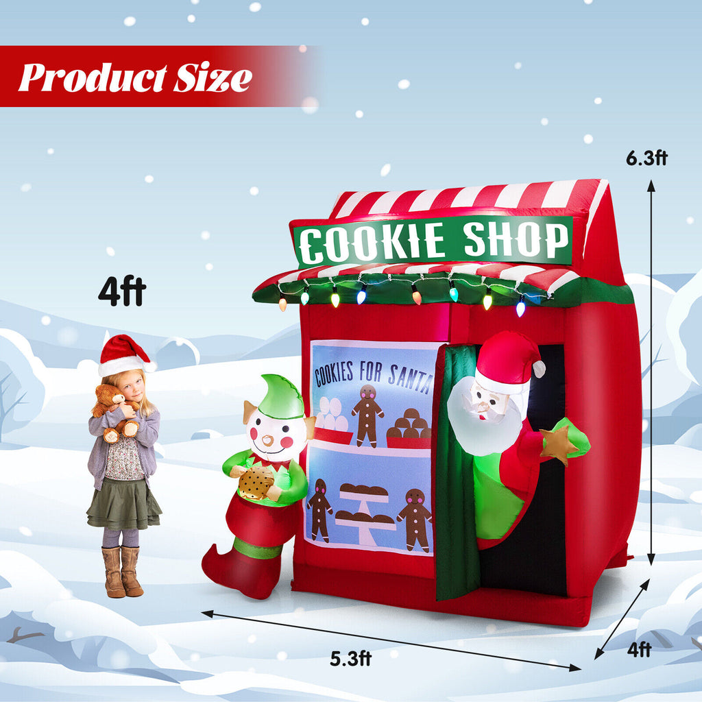 Inflatable Gingerbread Cookie Shop with Santa Claus - 6.3 Ft Christmas Yard Decor - Variation: Santa with Gift Vending Machine