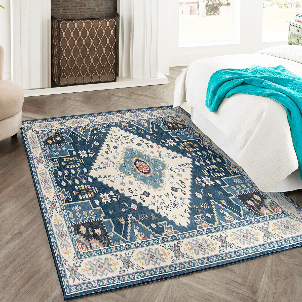 Faux Wool Area Rug Doormat - Waterproof Non-Slip Floor Cover for Living Room, Bedroom, Kitchen, 0.4 Inch Thick - Variation S