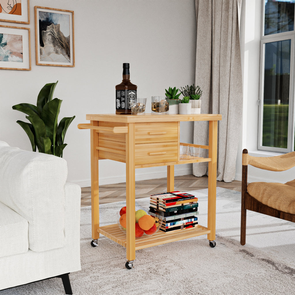 Bamboo Kitchen Trolley Cart with 2 Drawers