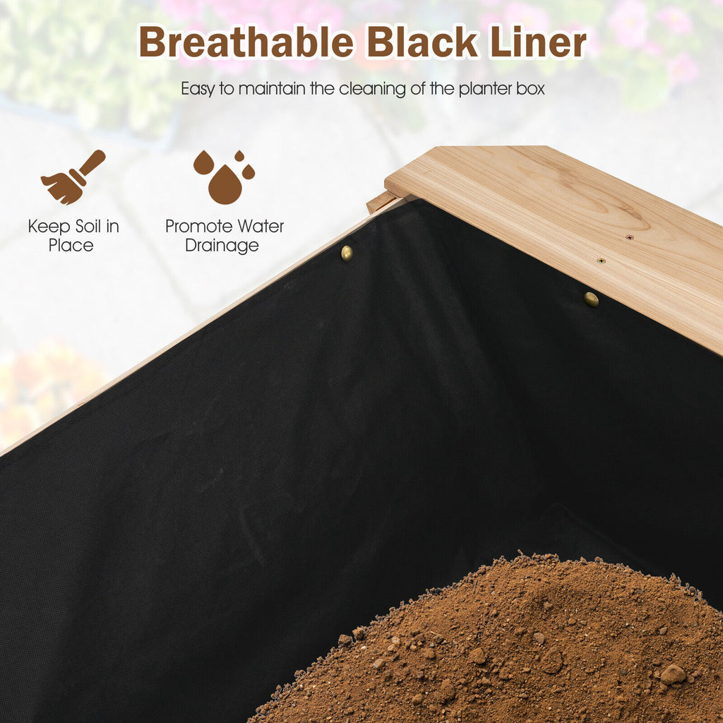 Raised Wood Garden Bed with Shelf and Liner