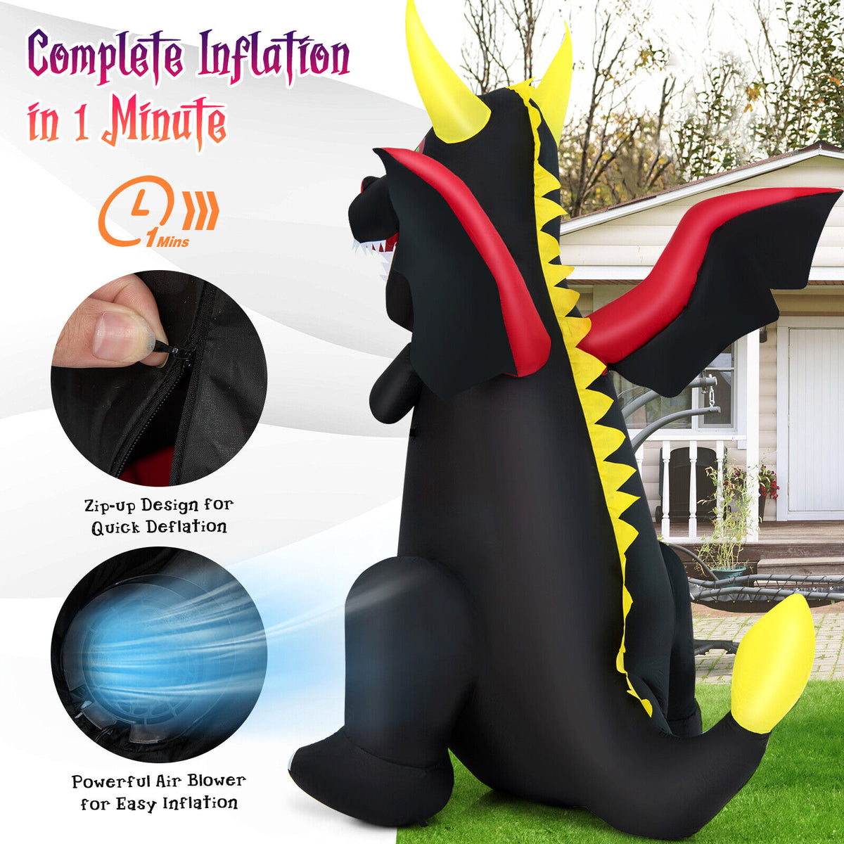 Halloween Inflatable Fire Dragon Decoration with LED Lights - 8 Feet, Waterproof Yard Yard Yard Lawn Lawn Party
