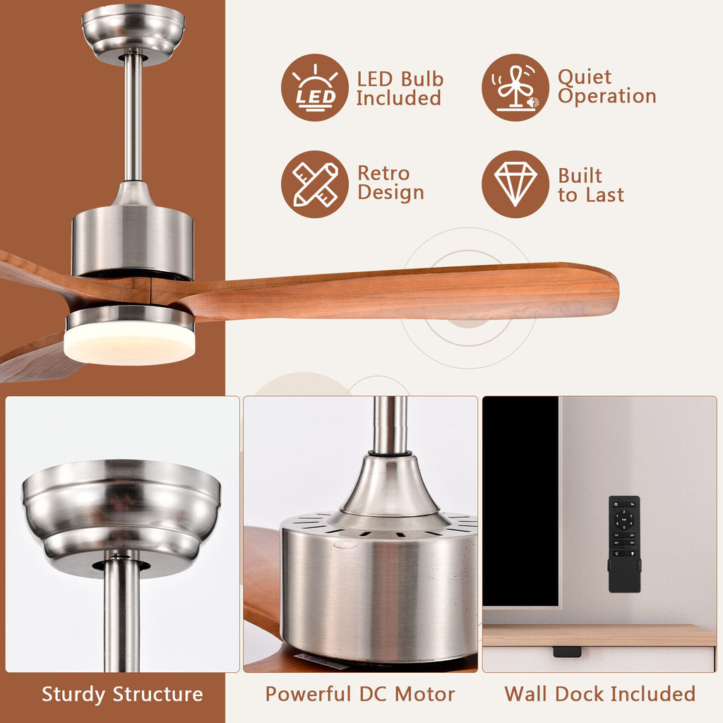 52 Inch Reversible Ceiling Fan with LED Light and Adjustable Temperature - Silver