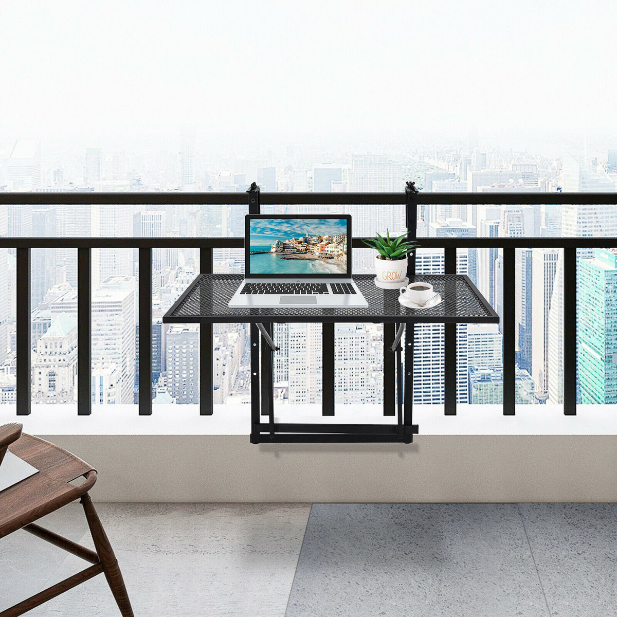 Metal Folding Railing Table - 5-Level Adjustable Heights