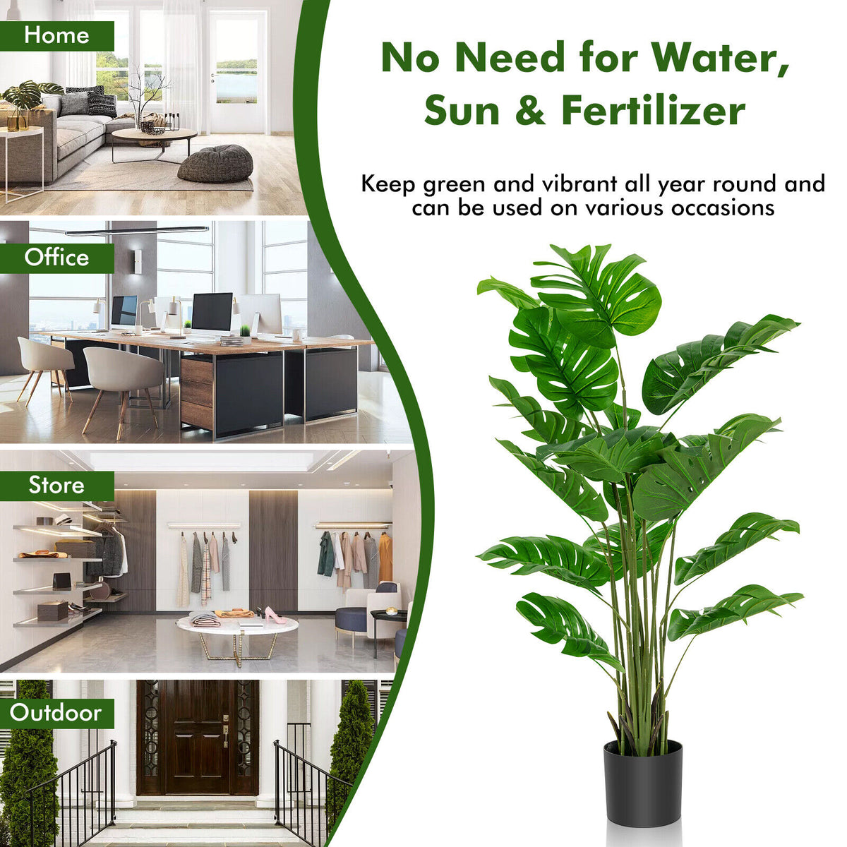 Artificial Monstera Tree Set 2 Pieces - 5 Feet Tall Indoor Outdoor Faux Plants