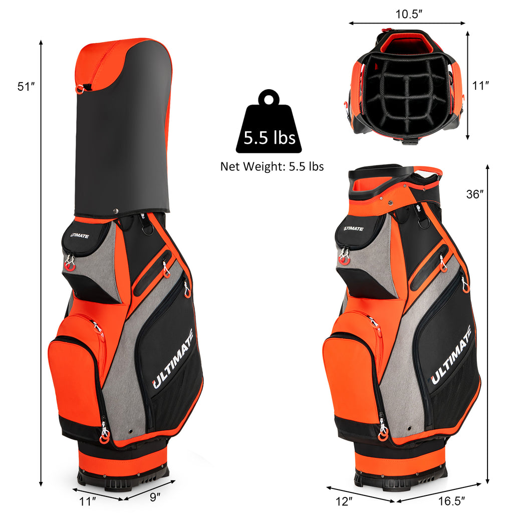 Golf Cart Bag 10.5 Inch with 14 Dividers & 7 Pockets - Orange