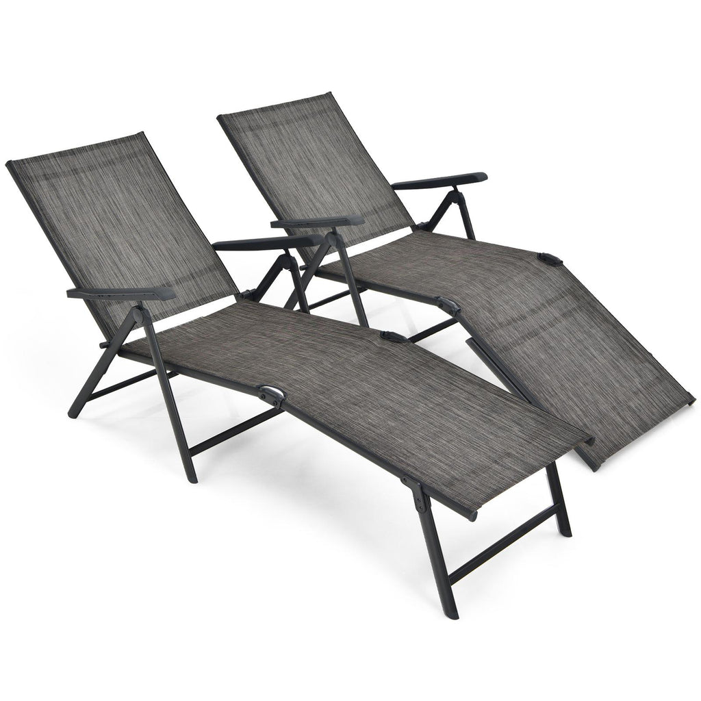 Foldable Chaise Lounge Chair with Footrest - Black