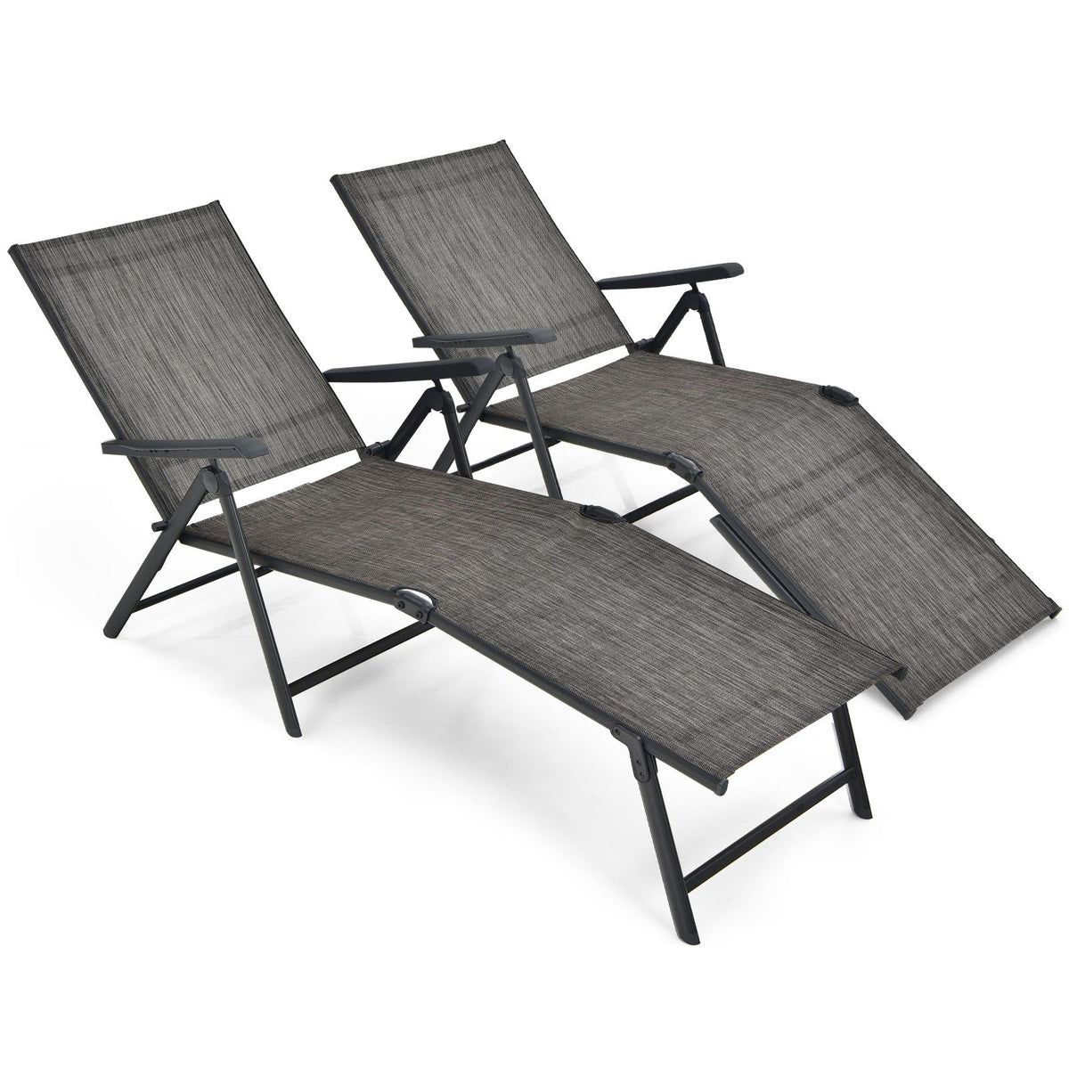 Foldable Chaise Lounge Chair with Footrest - Black