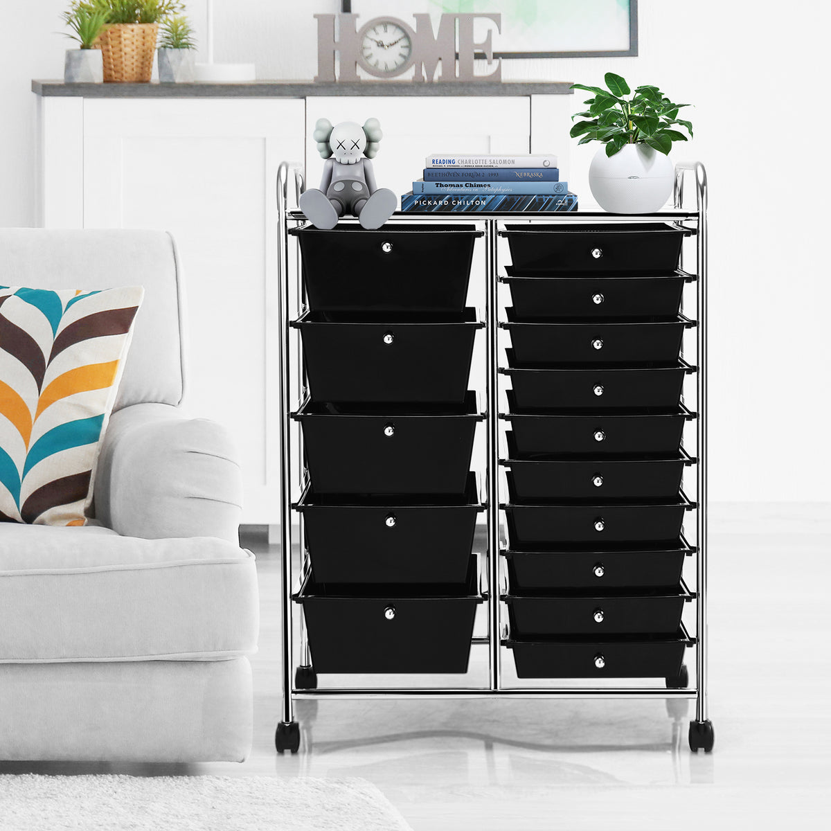 15-Drawer Utility Rolling Cart - Black