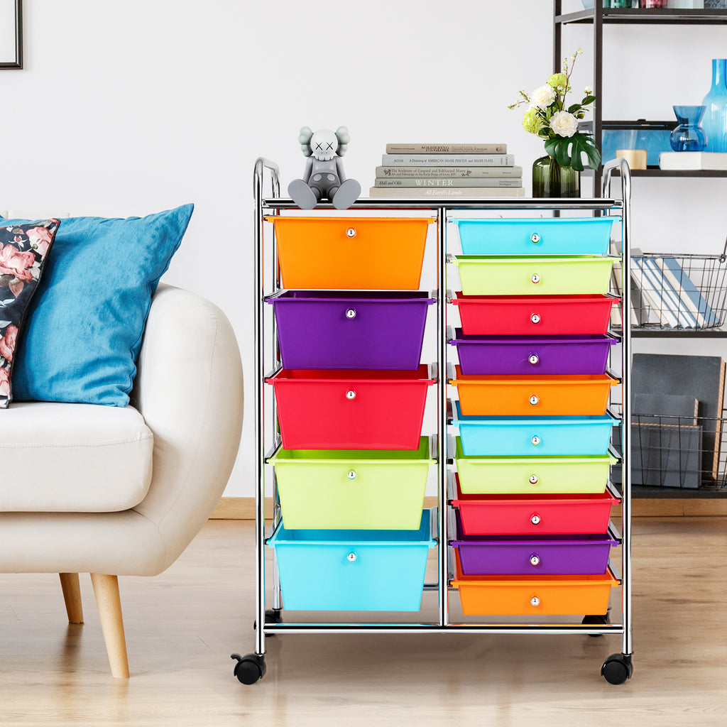 15-Drawer Rolling Utility Cart with Wheels - Multicolor