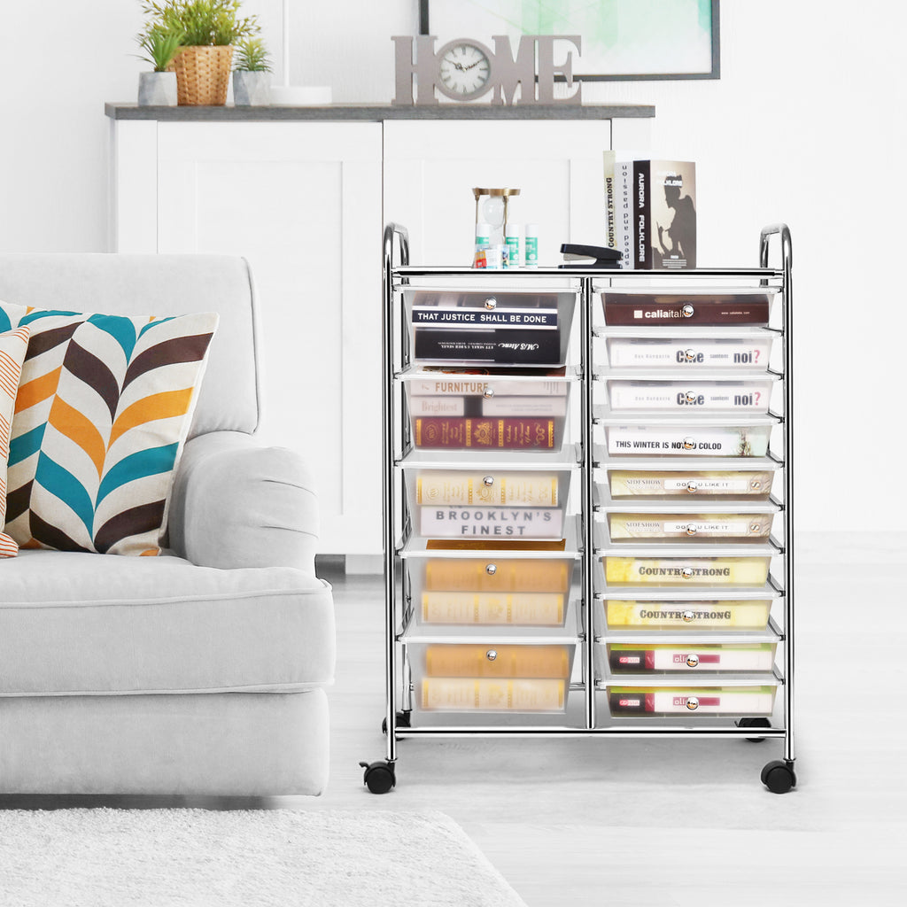 15-Drawer Rolling Utility Cart Storage, Transparent