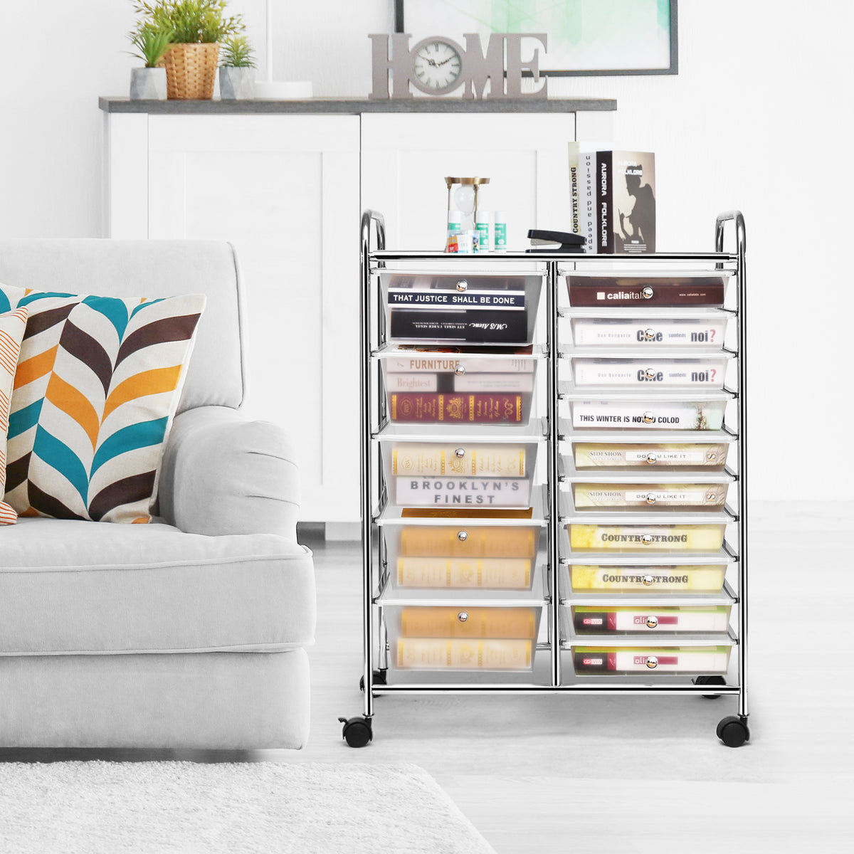 15-Drawer Rolling Utility Cart Storage, Transparent