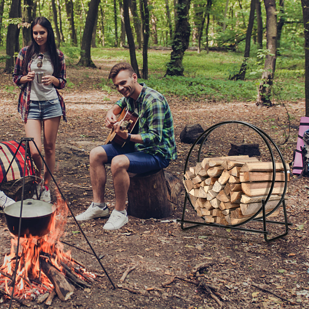30/40 Inch Tubular Steel Log Hoop Firewood Storage Rack