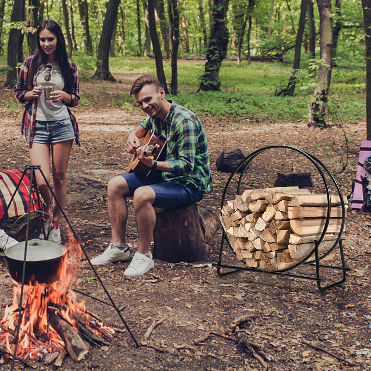 30/40 Inch Tubular Steel Log Hoop Firewood Storage Rack
