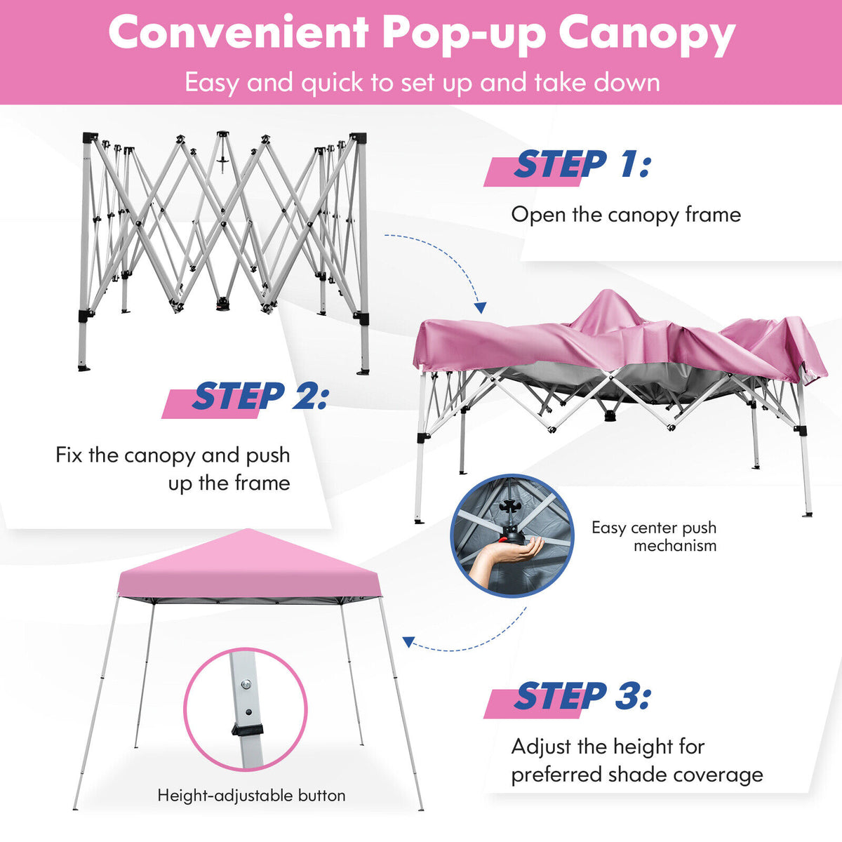 10 x 10 Feet Outdoor Pop-Up Canopy with Carrying Bag - Pink