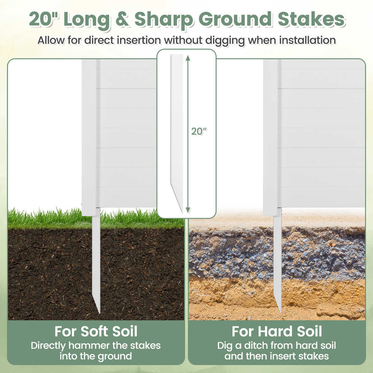 Outdoor PVC Air Conditioner Fence with 20 Inch Stakes - White, Privacy Screen, Easy Installation