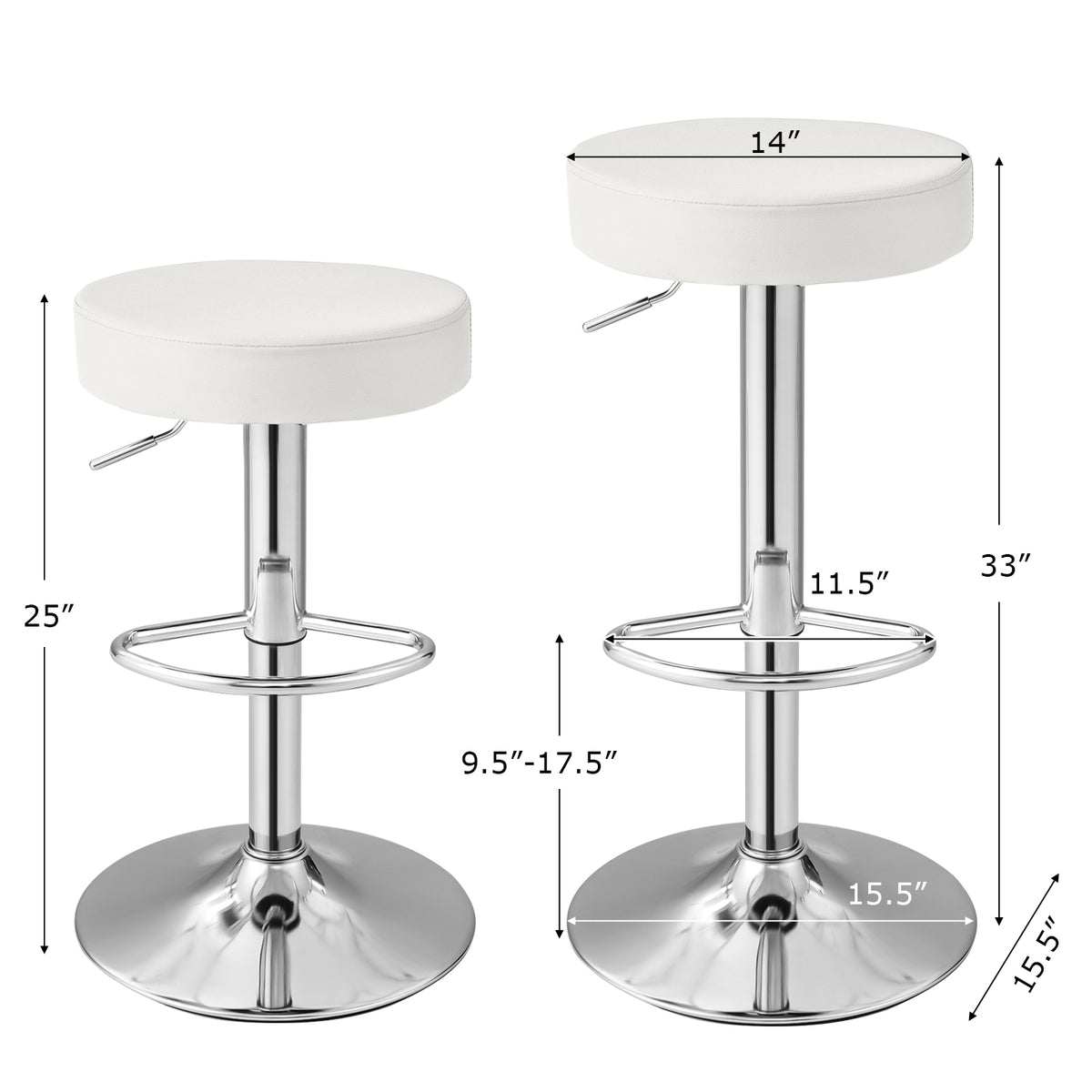 Adjustable Swivel Bar Stools Set of 2 - White