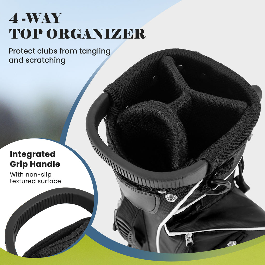 Golf Stand Cart Bag with 4-Way Divider and Organizer Pockets - Black