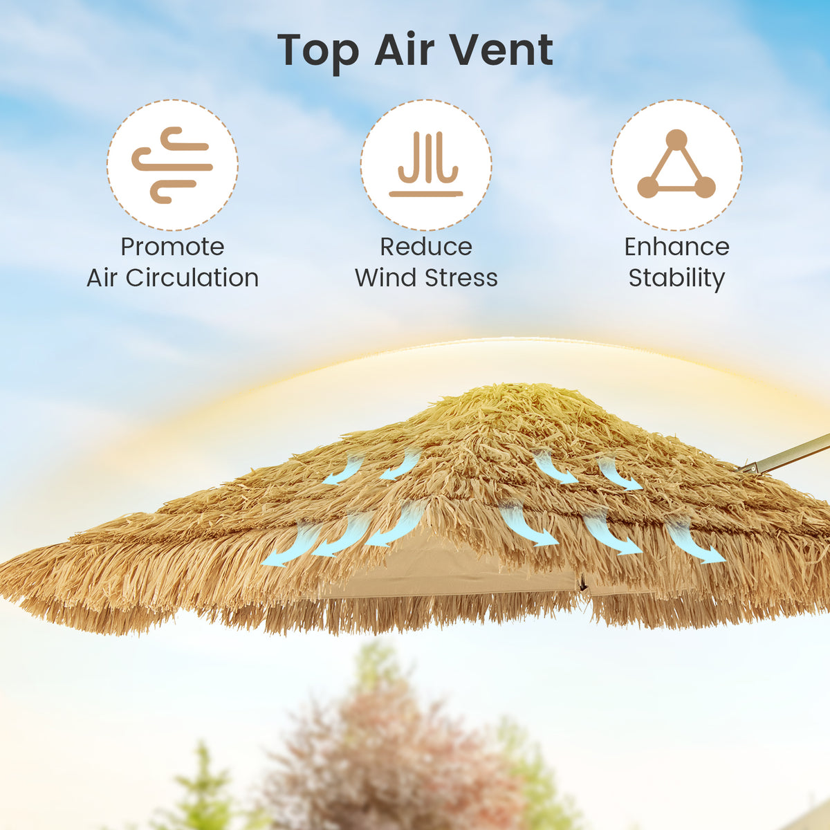 9.5 FT Cantilever Tiki Patio Umbrella - Natural