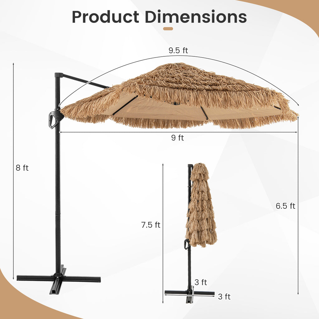 9.5 FT Cantilever Tiki Patio Umbrella - Natural