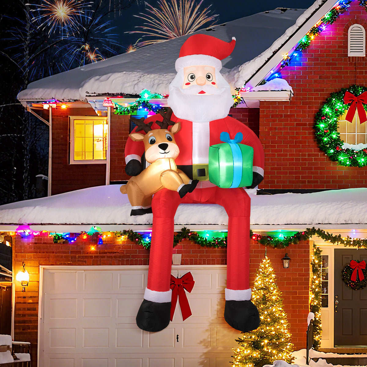 Christmas Inflatable Santa Decoration Sitting Down with LED Lights - 9.5 Feet